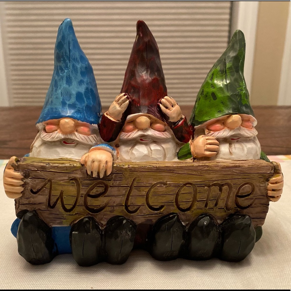 Gnome Trio Welcome Decor, Welcome Garden Gnomes Resin Decor, Garden Gnome Decor